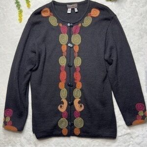 Invisible World 100% Alpaca Handsmade in Peru Knit Button Front Cardigan Black